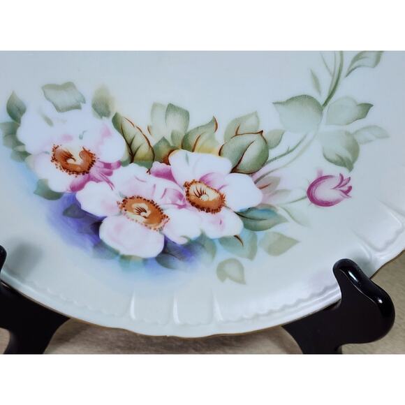 Lefton China Rounded Plate Magnolia Pattern Gold Trim 9" Hand Painted KF2521 Vtg - Picture 7 of 11